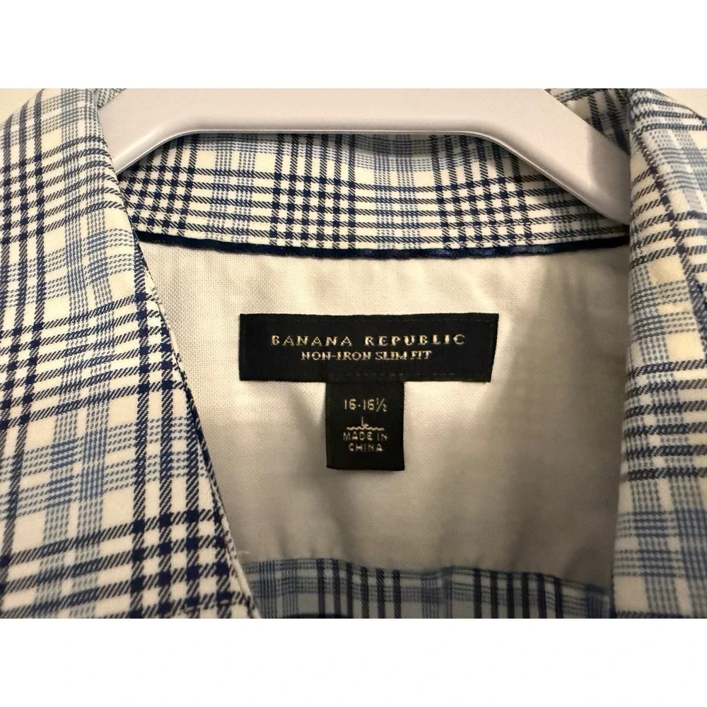Banana Republic Non Iron Slim Fit Plaid Short Sleeve Button Up Shirt Men 16 16.5